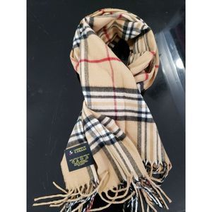 Cashmink by V.FRAAS made in Germany Plaid tartan TAN‎ BLACK RED  fringe scarf